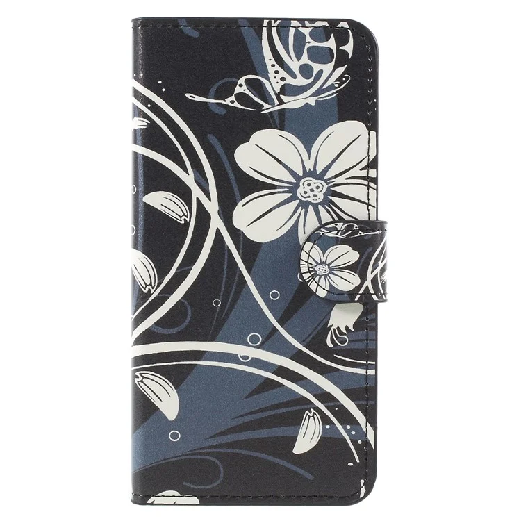 Water Transfer Printing Leather Wallet Stand Case for Samsung Galaxy J2 Pro 2018 - White Flower