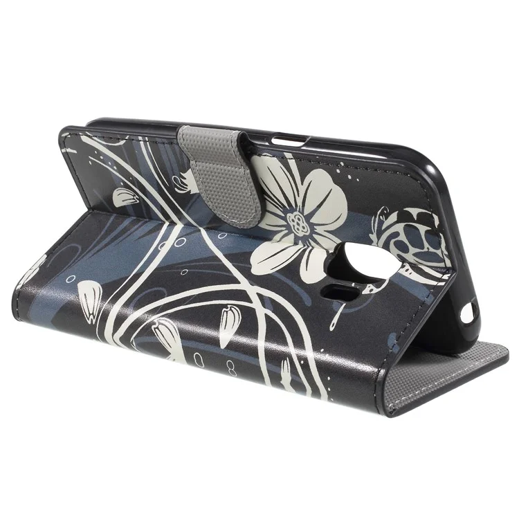 Water Transfer Printing Leather Wallet Stand Case for Samsung Galaxy J2 Pro 2018 - White Flower