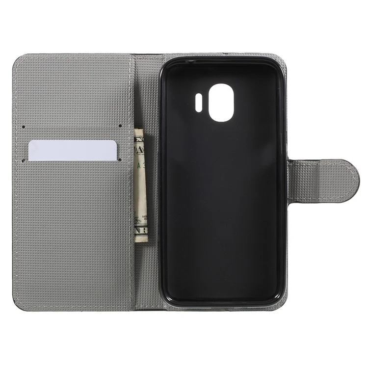 Water Transfer Printing Leather Wallet Stand Case for Samsung Galaxy J2 Pro 2018 - White Flower