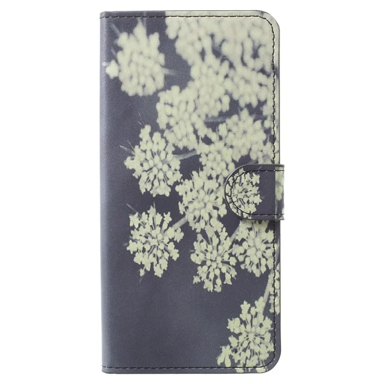 Pattern Printing Leather Magnetic Wallet Stand Folio Case for Samsung Galaxy A8 (2018) - White Blossoming Flower