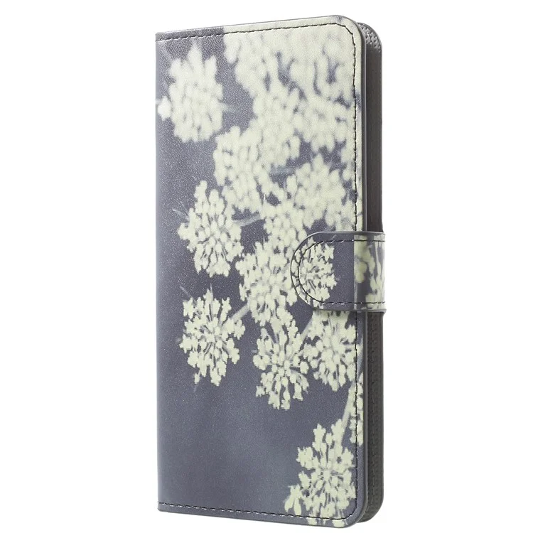 Pattern Printing Leather Magnetic Wallet Stand Folio Case for Samsung Galaxy A8 (2018) - White Blossoming Flower