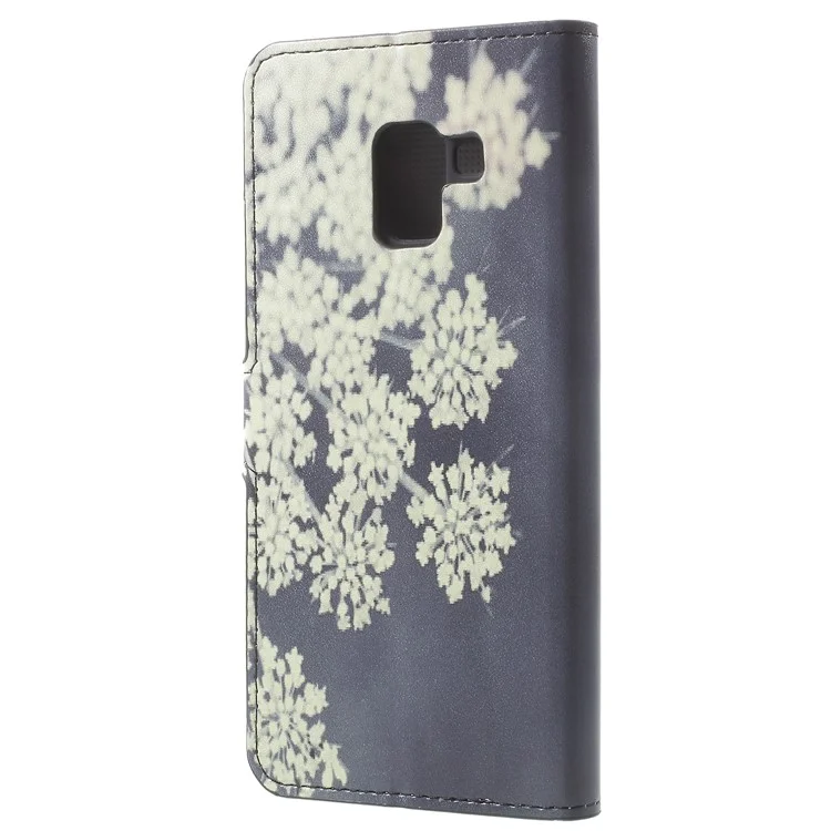 Pattern Printing Leather Magnetic Wallet Stand Folio Case for Samsung Galaxy A8 (2018) - White Blossoming Flower