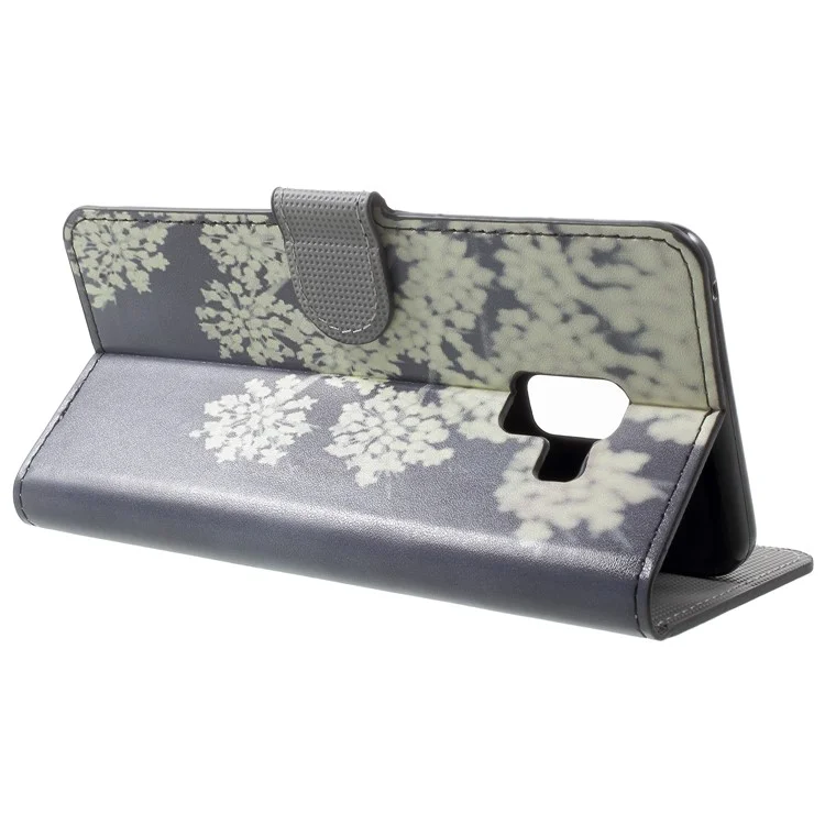 Pattern Printing Leather Magnetic Wallet Stand Folio Case for Samsung Galaxy A8 (2018) - White Blossoming Flower