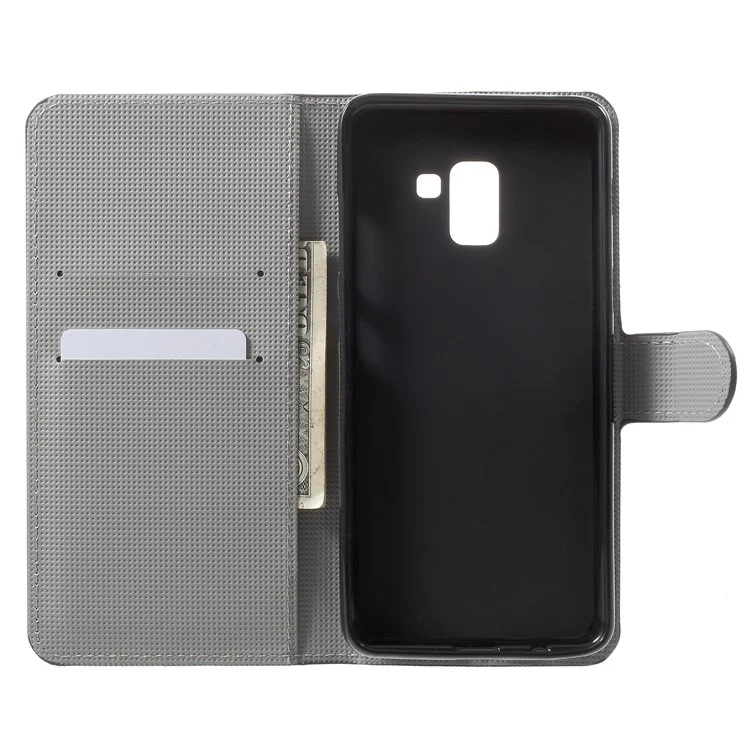 Pattern Printing Leather Magnetic Wallet Stand Folio Case for Samsung Galaxy A8 (2018) - White Blossoming Flower
