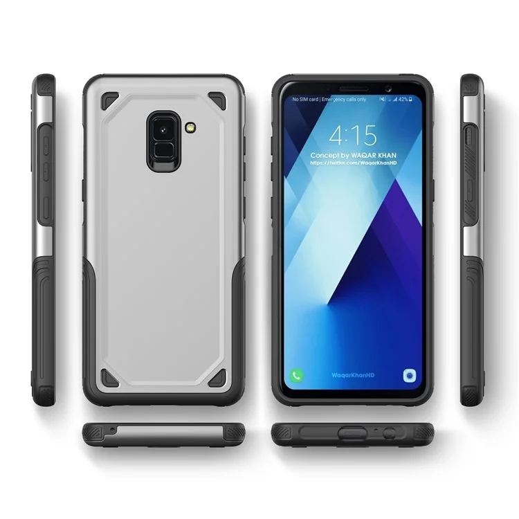 Plastic + TPU Hybrid Rugged Armor Protection Case for Samsung Galaxy A8 (2018) - Silver