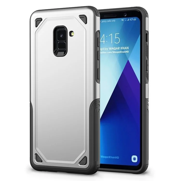 Plastic + TPU Combo Rugged Armor Mobile Case for Samsung Galaxy A8+ (2018) - Silver