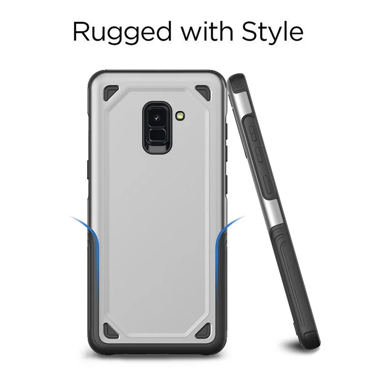 Plastic + TPU Combo Rugged Armor Mobile Case for Samsung Galaxy A8+ (2018) - Silver
