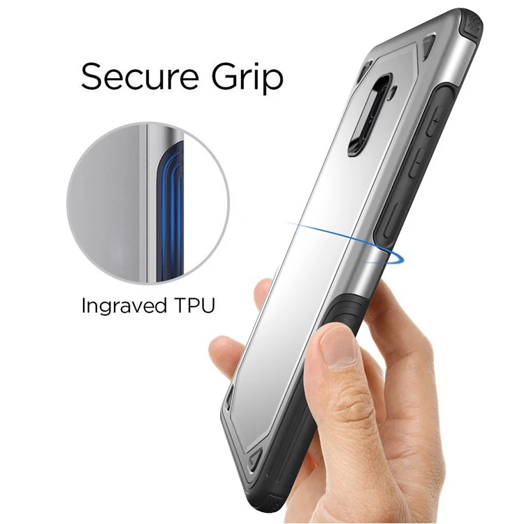Plastic + TPU Combo Rugged Armor Mobile Case for Samsung Galaxy A8+ (2018) - Silver