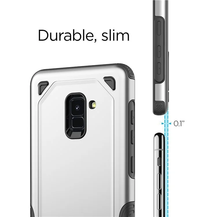 Plastic + TPU Combo Rugged Armor Mobile Case for Samsung Galaxy A8+ (2018) - Silver
