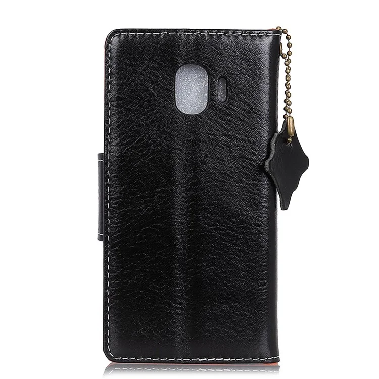 Crazy Horse Genuine Leather Wallet Stand Phone Case for Samsung Galaxy J2 Pro 2018 - Black
