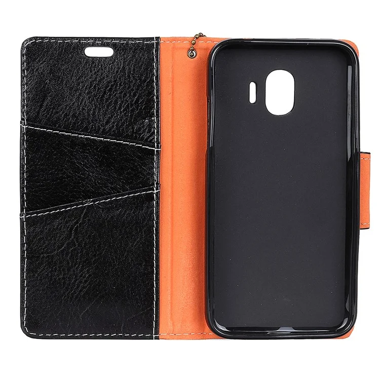 Crazy Horse Genuine Leather Wallet Stand Phone Case for Samsung Galaxy J2 Pro 2018 - Black