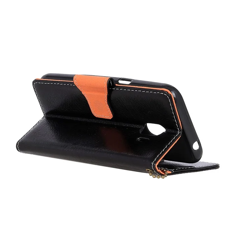 Crazy Horse Genuine Leather Wallet Stand Phone Case for Samsung Galaxy J2 Pro 2018 - Black