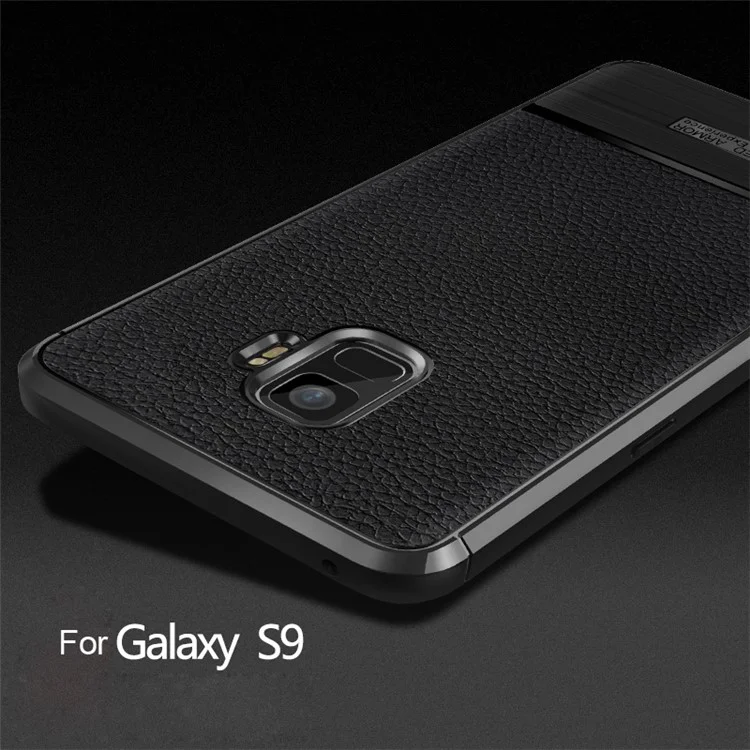 Litchi Skin Brushed TPU Case for Samsung Galaxy S9 - Black