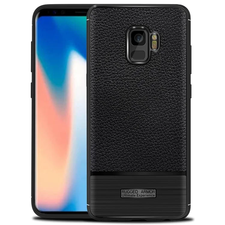Litchi Skin Brushed TPU Case for Samsung Galaxy S9 - Black