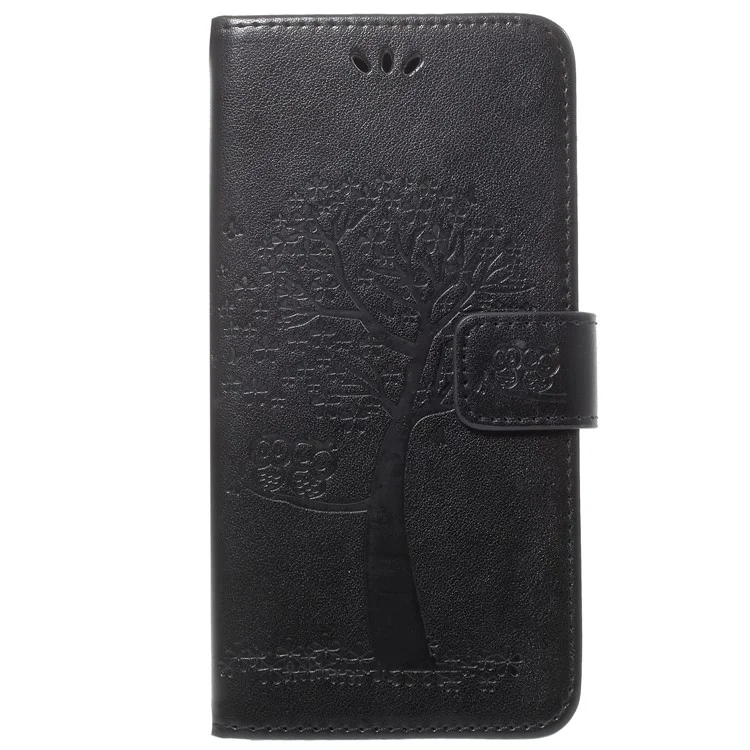 Imprint Tree Owl PU Leather Wallet Case with Strap for Samsung Galaxy S9+ G965 - Black