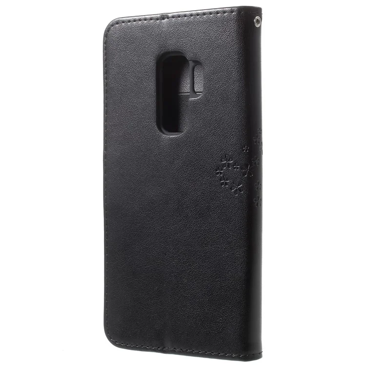 Imprint Tree Owl PU Leather Wallet Case with Strap for Samsung Galaxy S9+ G965 - Black