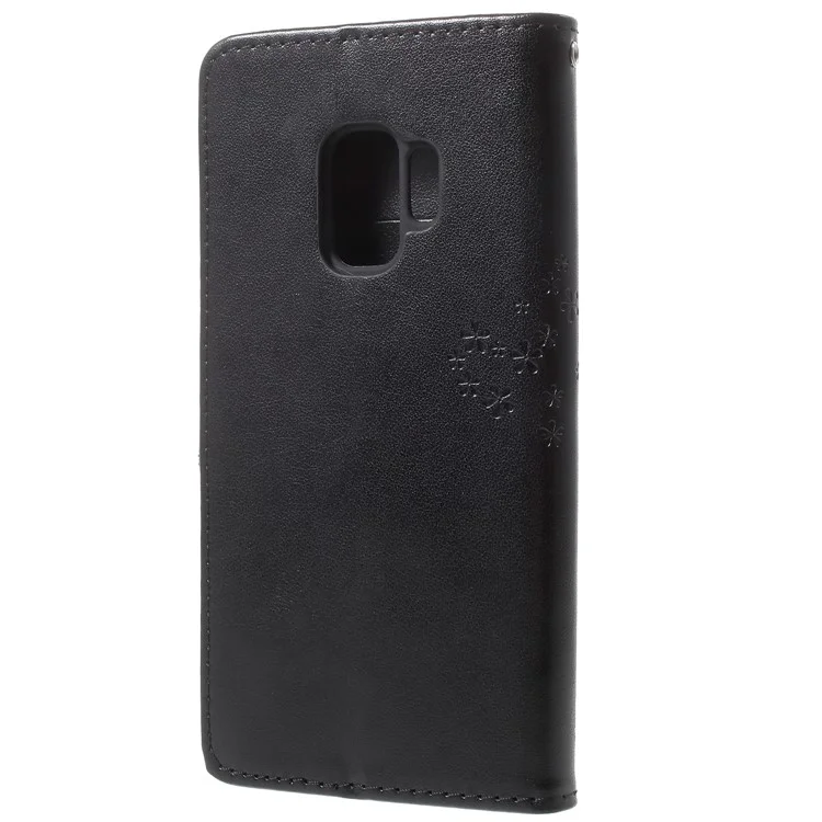 Para Samsung Galaxy S9 G960 Impresión de la Billetera de Búho PU Case de Cuero Con Cordón - Negro