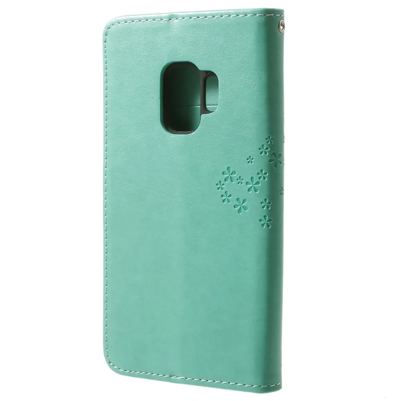 For Samsung Galaxy S9 Imprint Tree Owl Wallet Stand PU Leather Phone Case - Green