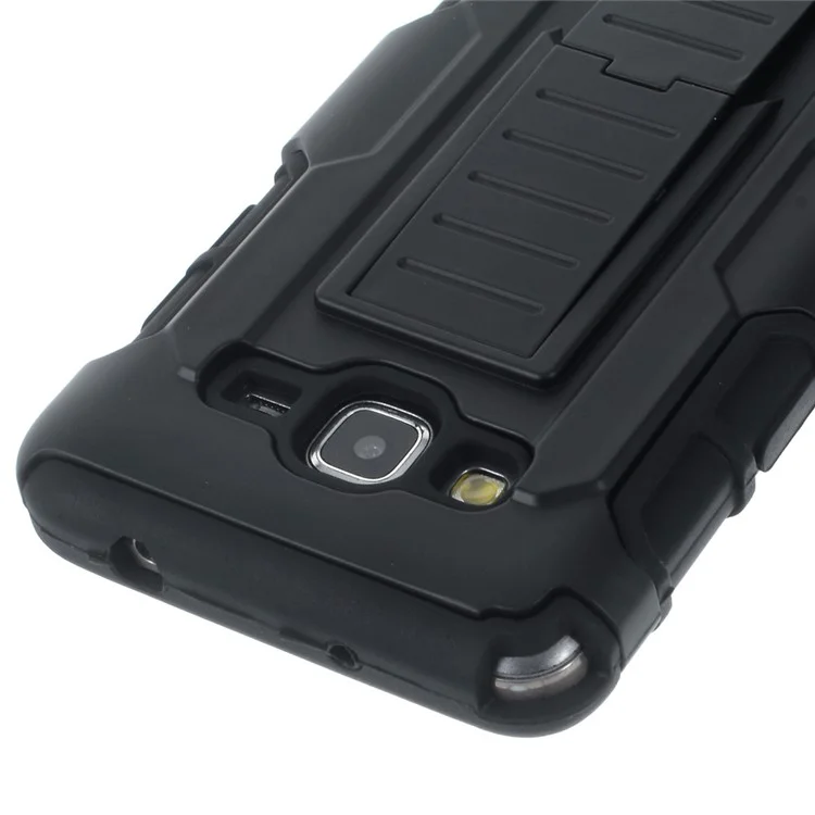 For Samsung Galaxy Grand Prime SM-G530 Belt Clip Kickstand PC Silicone Phone Case - Black