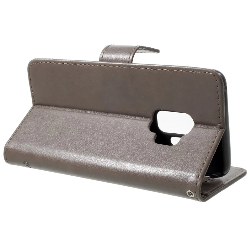 Imprint Butterfly Flowers Magnetic Wallet Leather Stand Case for Samsung Galaxy S9 G960 - Grey