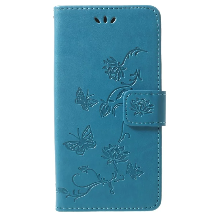 Imprint Butterfly Flowers Magnetic Wallet Stand Cover Cover Для Samsung Galaxy S9 - Синий