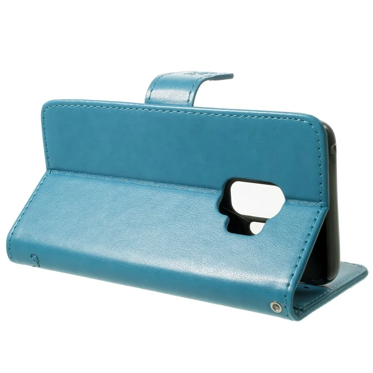 Empreinte Papillon Fleurs Portefeuille Magnétique Support en Cuir Couverture de Téléphone Portable Pour Samsung Galaxy S9 - Bleu