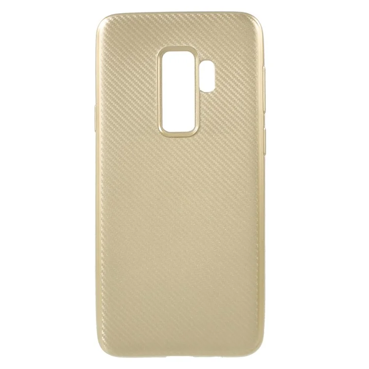 For Samsung Galaxy S9 Plus G965 Carbon Fiber Texture Soft TPU Protective Case Shell - Gold