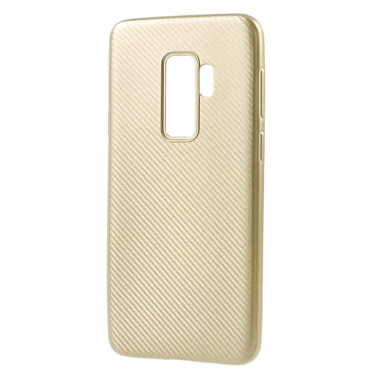 For Samsung Galaxy S9 Plus G965 Carbon Fiber Texture Soft TPU Protective Case Shell - Gold
