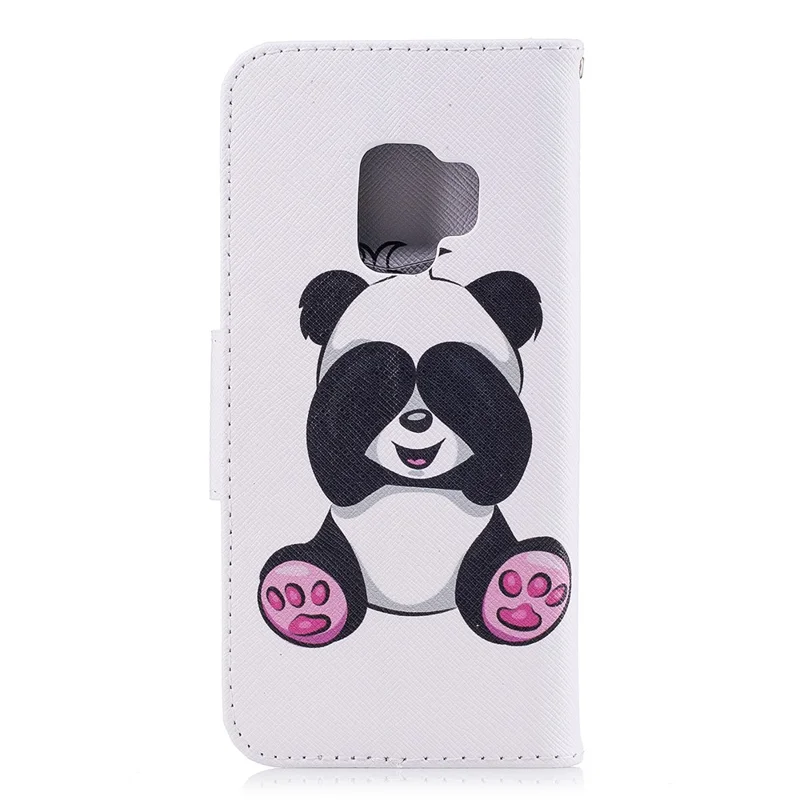 Pattern Printing PU Leather Magnetic Wallet Stand Mobile Phone Cover for Samsung Galaxy S9 - Cute Panda