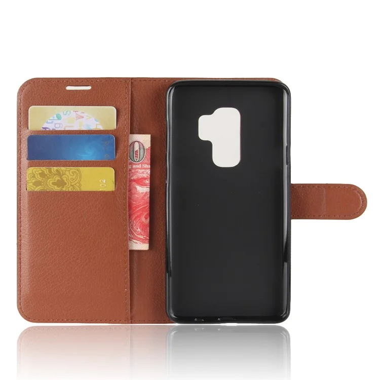 Litchi Skin Magnetic Leather Stand Cover for Samsung Galaxy S9+ G965 Wallet Design Phone Case - Brown