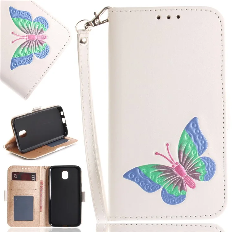 Butterfly Pattern Leather Wallet Cover for Samsung Galaxy J5 Pro (2017) / J5 (2017) EU Version - White