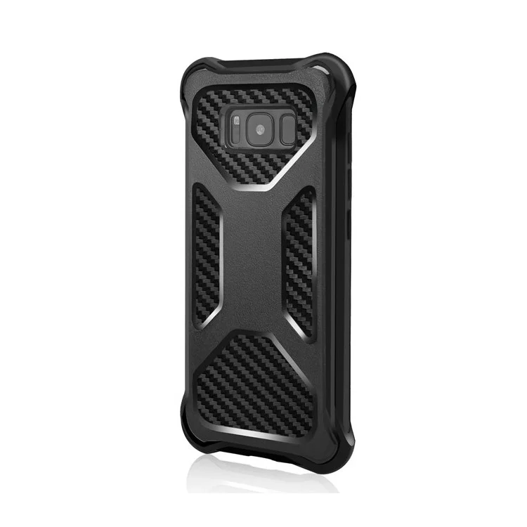 Carbon Fiber Texture PC + TPU Heavy Duty Belt Clip Kickstand Hybrid Mobile Casing for Samsung Galaxy S8 G950 - Black