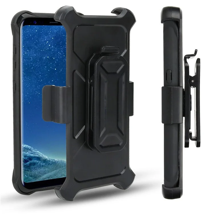Carbon Fiber Texture PC + TPU Heavy Duty Belt Clip Kickstand Hybrid Mobile Casing for Samsung Galaxy S8 G950 - Black
