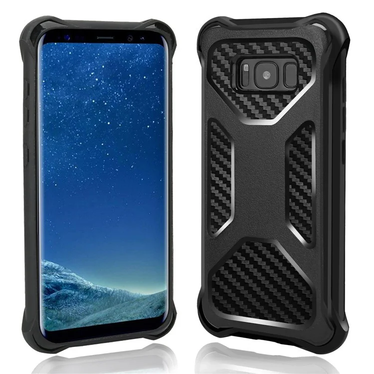 Carbon Fiber Texture PC + TPU Kickstand Belt Clip Mobile Case for Samsung Galaxy Note 8 N950 - Black