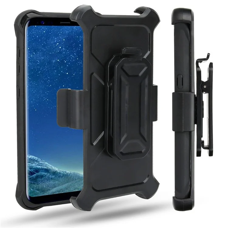 Carbon Fiber Texture PC + TPU Kickstand Belt Clip Mobile Case for Samsung Galaxy Note 8 N950 - Black