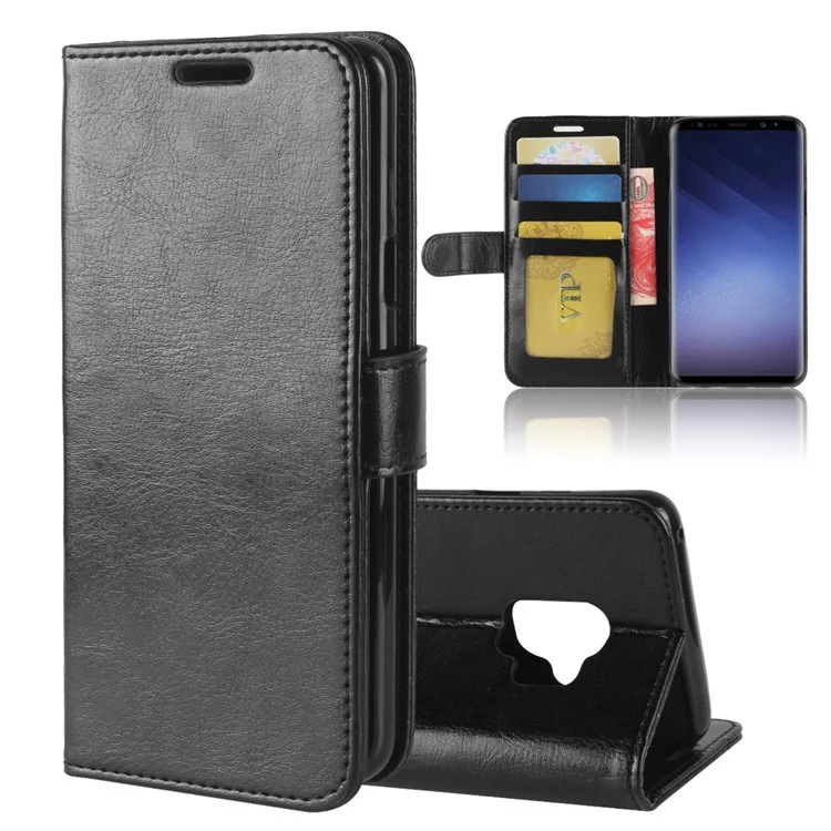 Crazy Horse Wallet Stand de Cuero Para Samsung Galaxy S9 G960 - Negro