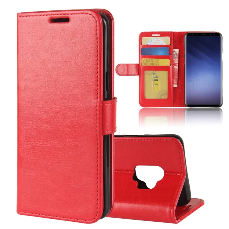 Crazy Horse Wallet Leather Cell Phone Case for Samsung Galaxy S9 G960 - Red