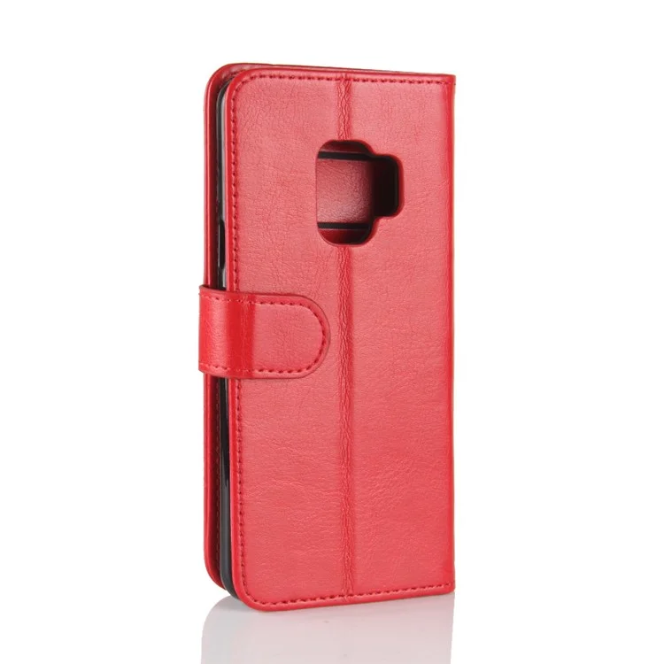 Crazy Horse Wallet Leather Cell Phone Case for Samsung Galaxy S9 G960 - Red