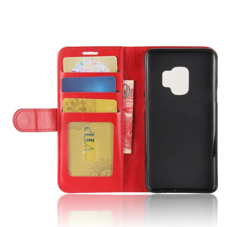 Crazy Horset Wallet Cellel Cell Case Para Samsung Galaxy S9 G960 - Vermelho