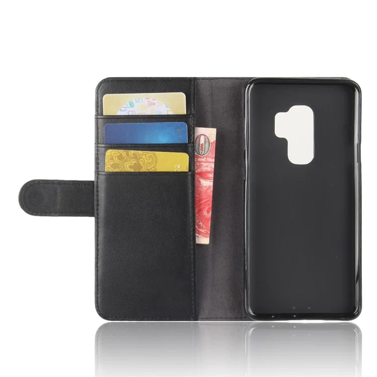 Split Leather Magnetic Wallet Phone Shell with Stand for Samsung Galaxy S9+ G965 - Black