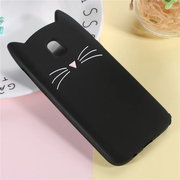 3D Bearded Cat Silicone Soft Phone Cover for Samsung Galaxy J5 (2017) EU Version / J5 Pro (2017) - Black
