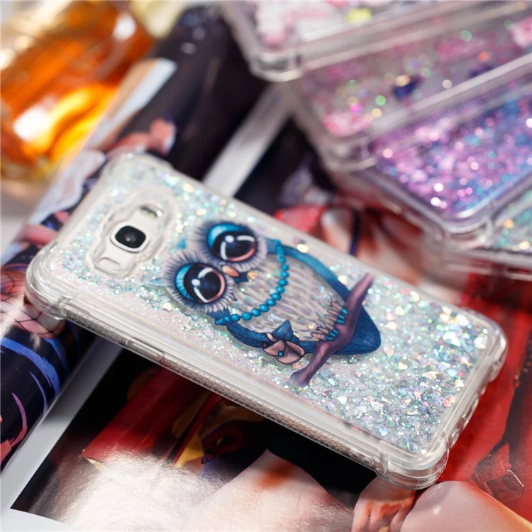Dynamic Glitter Powder Quicksand Shockproof TPU Back Cover for Samsung Galaxy J7 (2016) SM-J710 - Elegant Owl