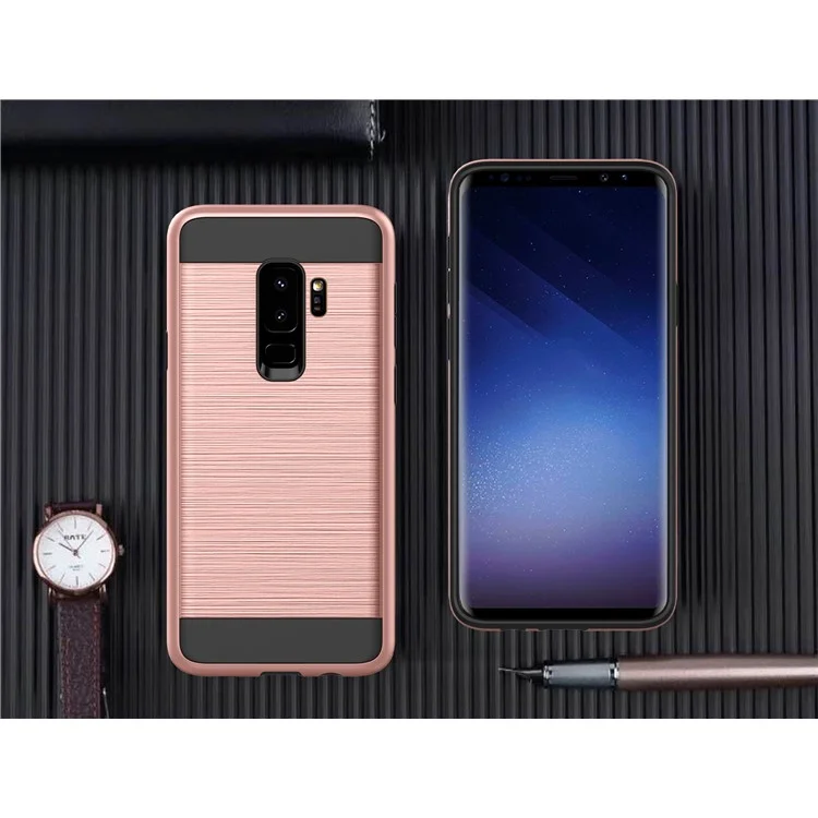 Brushed TPU + PC Hybrid Phone Case for Samsung Galaxy S9+ G965 - Rose Gold