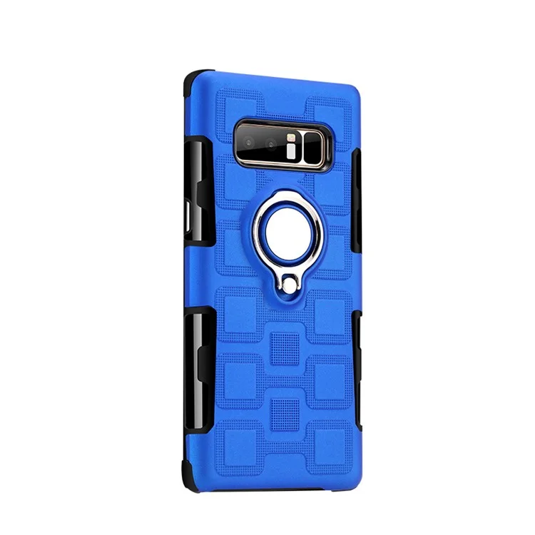 Geometric Pattern Magnetic Finger Ring Kickstand TPU PC Hybrid Cover for Samsung Galaxy Note 8 N950 - Baby Blue