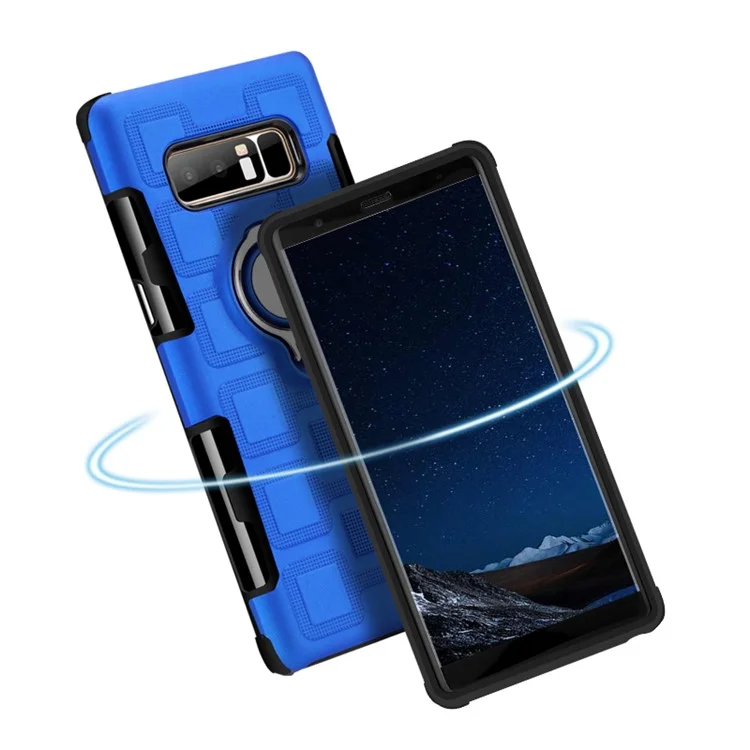 Geometric Pattern Magnetic Finger Ring Kickstand TPU PC Hybrid Cover for Samsung Galaxy Note 8 N950 - Baby Blue