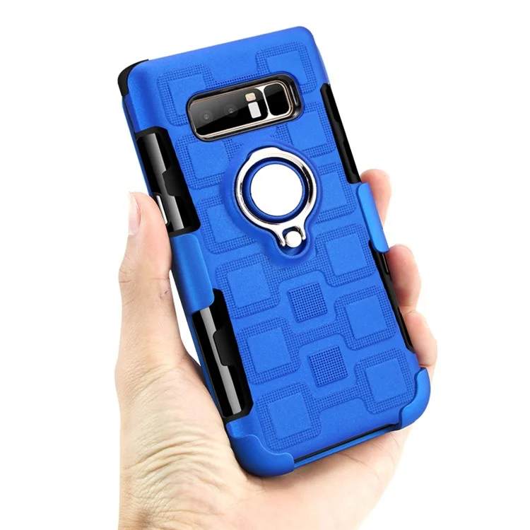 Geometric Pattern Magnetic Finger Ring Kickstand TPU PC Hybrid Cover for Samsung Galaxy Note 8 N950 - Baby Blue