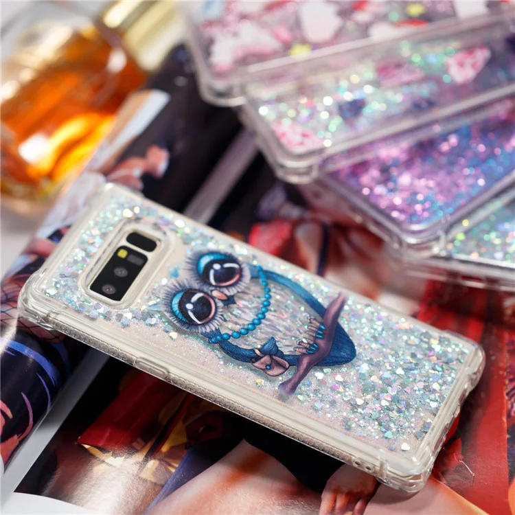 Dynamic Glitter Powder Quicksand Shockproof TPU Case for Samsung Galaxy Note 8 SM-N950 - Blue Owl