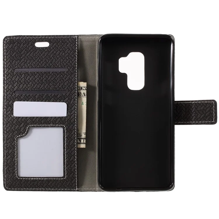 Woven Grain Leather Wallet Phone Case for Samsung Galaxy S9+ G965 - Black