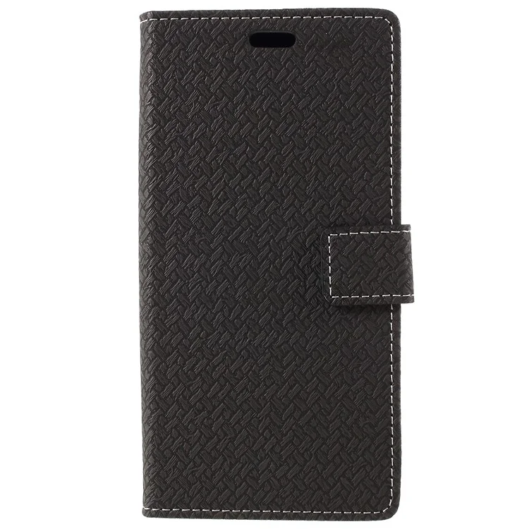 Woven Grain Leather Wallet Phone Case for Samsung Galaxy S9+ G965 - Black
