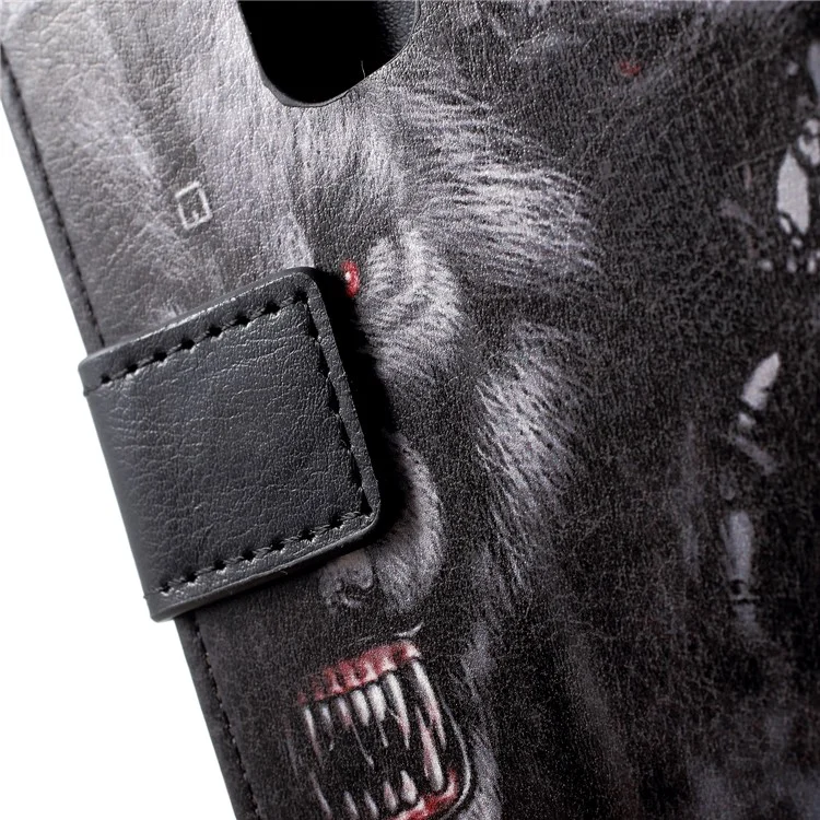 For Samsung Galaxy S9 Plus Patterned PU Leather Wallet Stand Cover - Grey Wolf